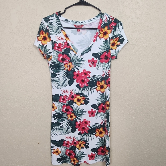 Guess Floral Ribbed Sequin Logo Stretch Knit Dress Medium (5192) - Picture 1 of 7